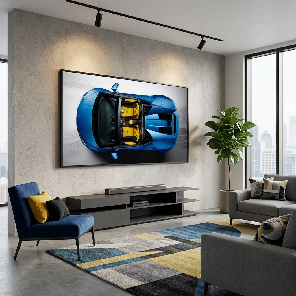 Car blue with yellow Lamborghini  Canvas Wall Art Print