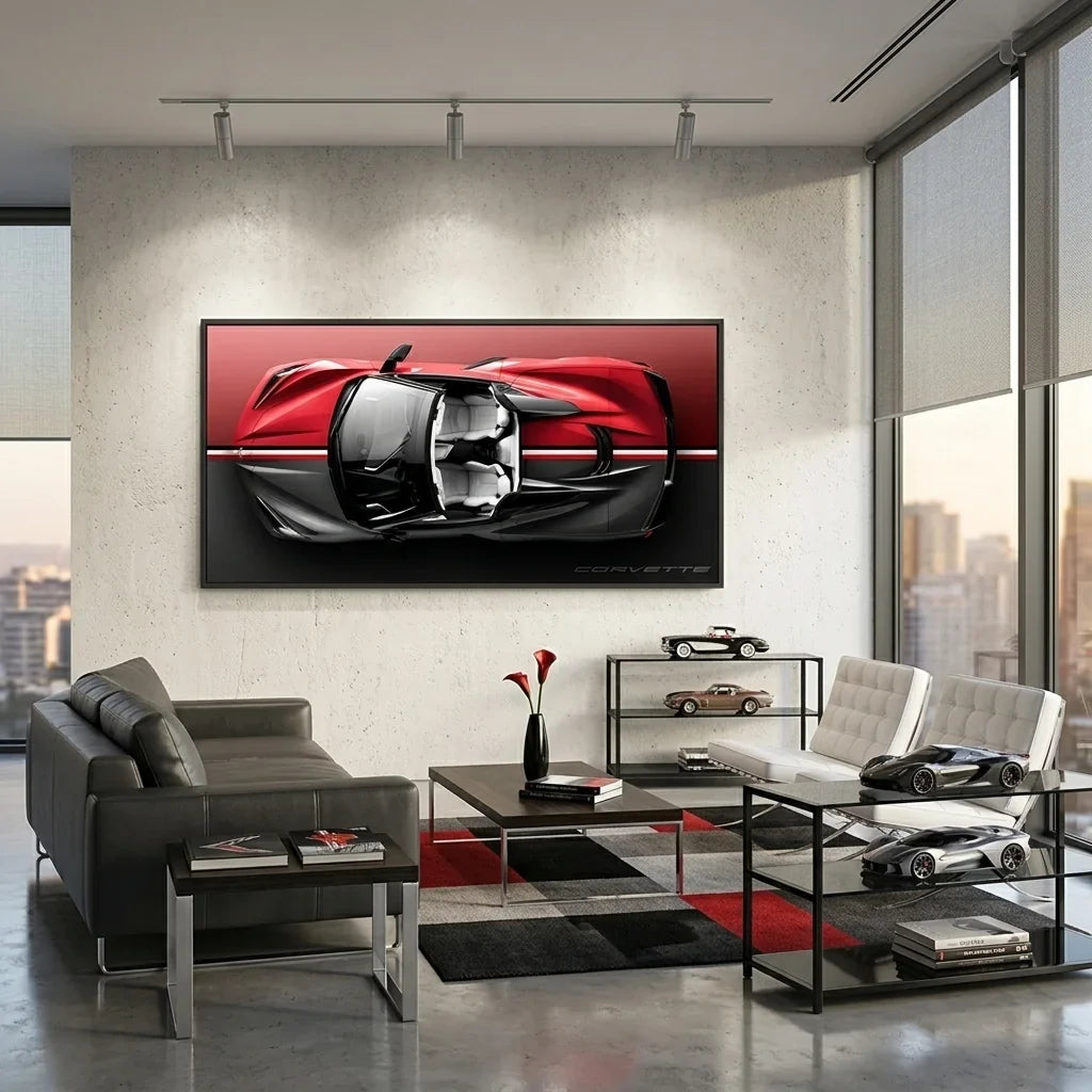 Chevrolet Corvette C8 Stingray Top-Down View - Premium Canvas Wall Art