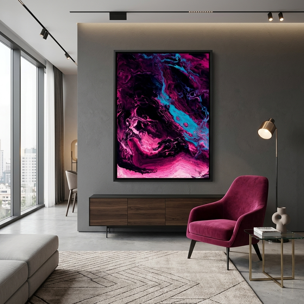 Crimson-black with blue elements Abstraction Canvas Wall Art Print