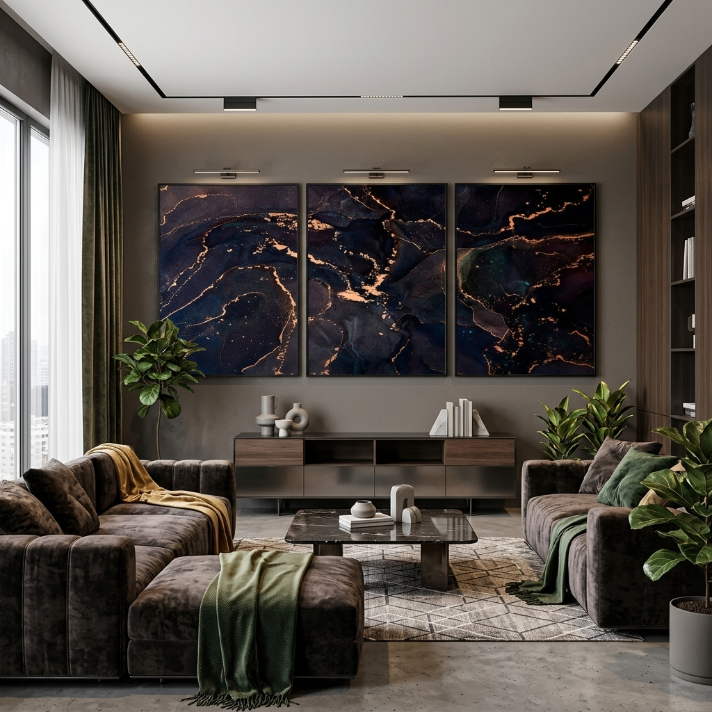 Modular dark abstract with gold elements Multi Panel Canvas Wall Art Print