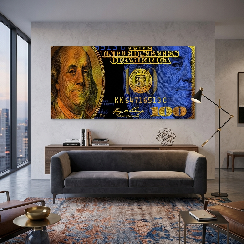 Inspirational Canvas Wall Art Print 100 dollars blue and gold