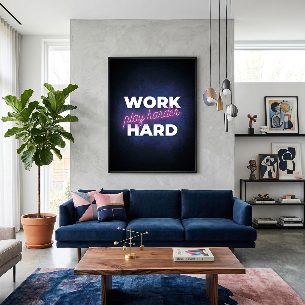 Inscription on dark blue background with black border Motivational Canvas Wall Art Print