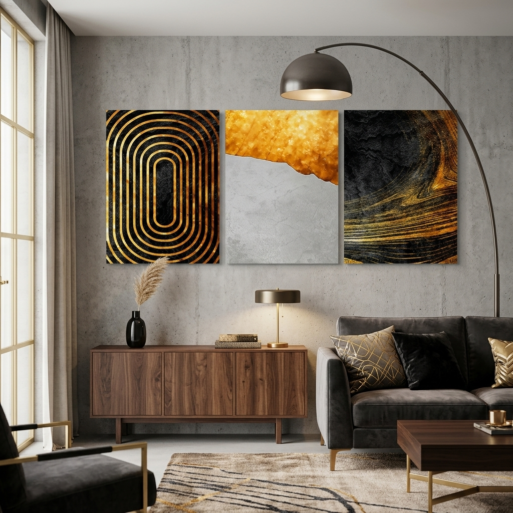 Modular black and gold with gray abstraction Multi Panel Canvas Wall Art Print