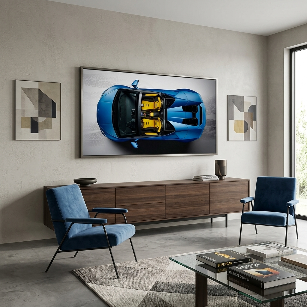 Car blue with yellow Lamborghini  Canvas Wall Art Print