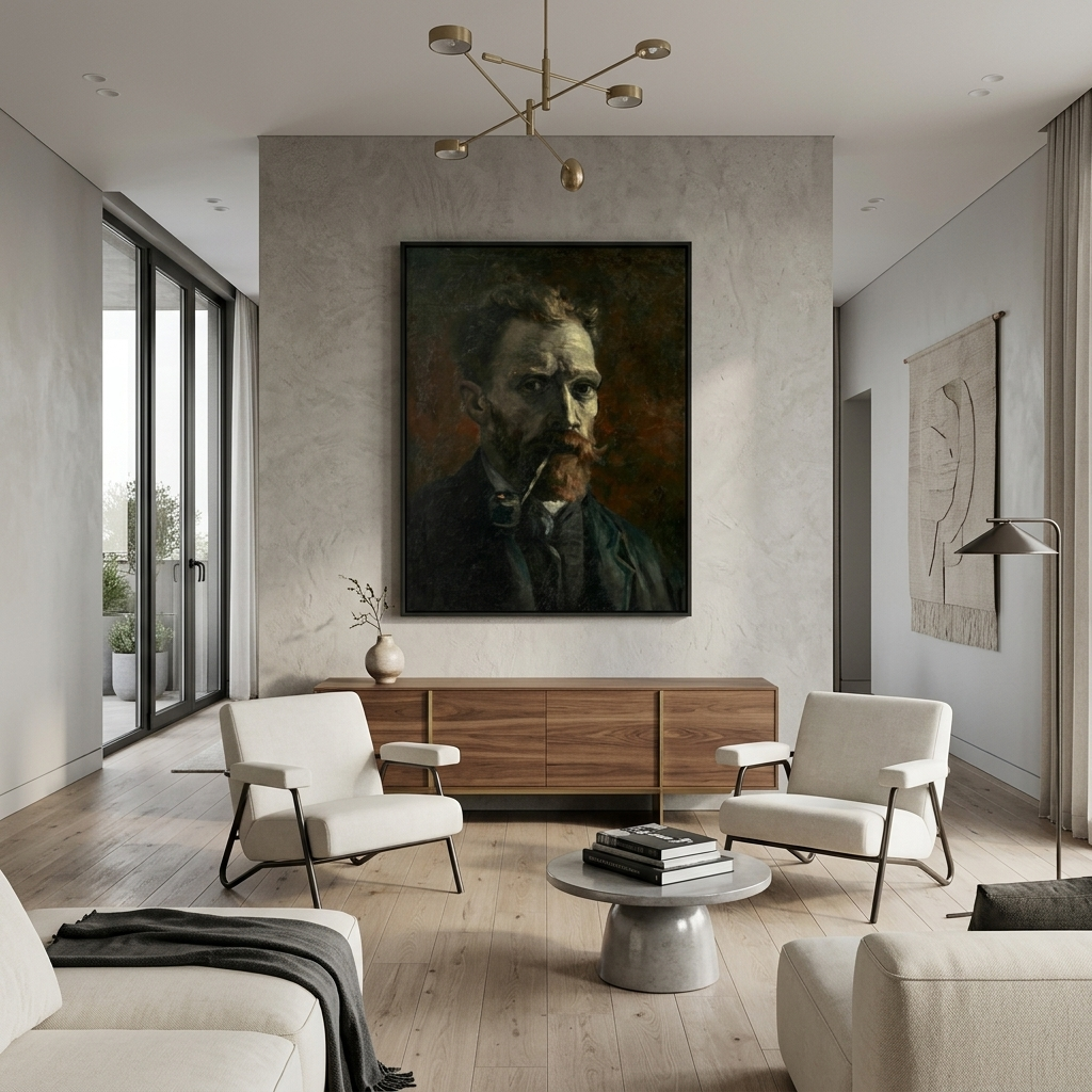 Self-portrait with a pipe Vincent van Gogh Reproduction Canvas Wall Art Print