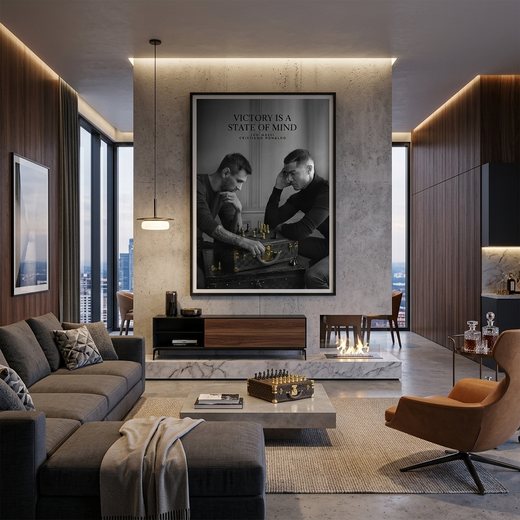 Messi and Ronaldo are playing chess Motivational Canvas Wall Art Print