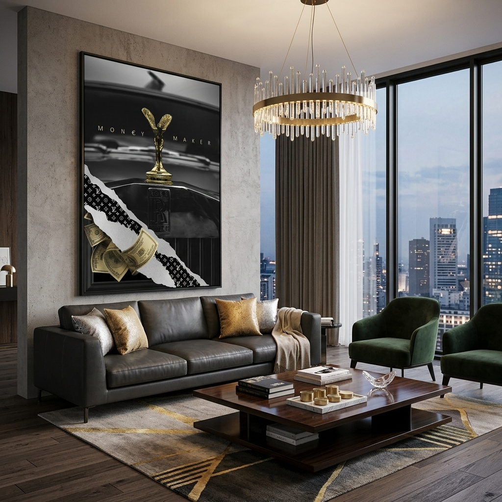 Money Maker with gold dollars Motivational Canvas Wall Art Print