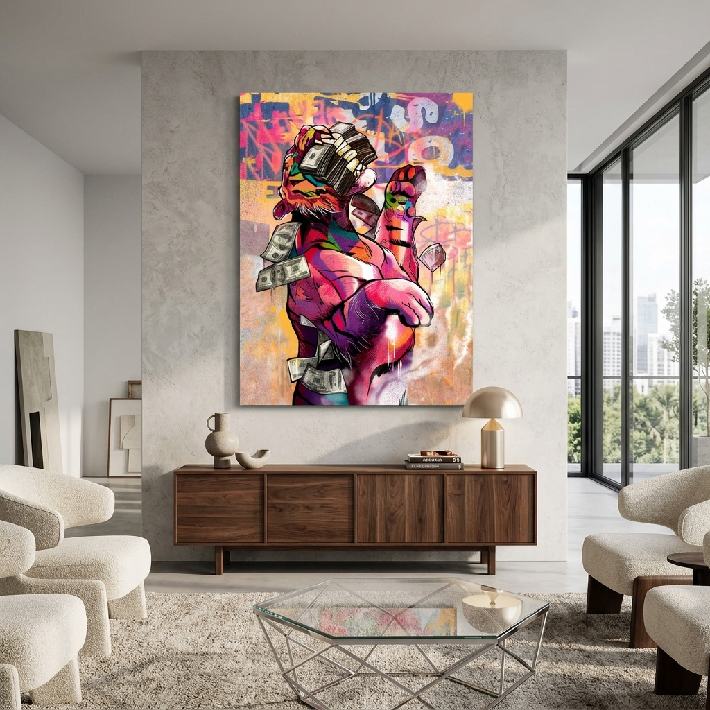 The tiger and money Motivational Canvas Wall Art Print