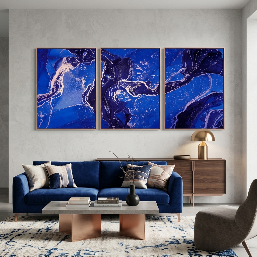 Modular navy blue abstract Multi Panel Canvas Wall Art Print