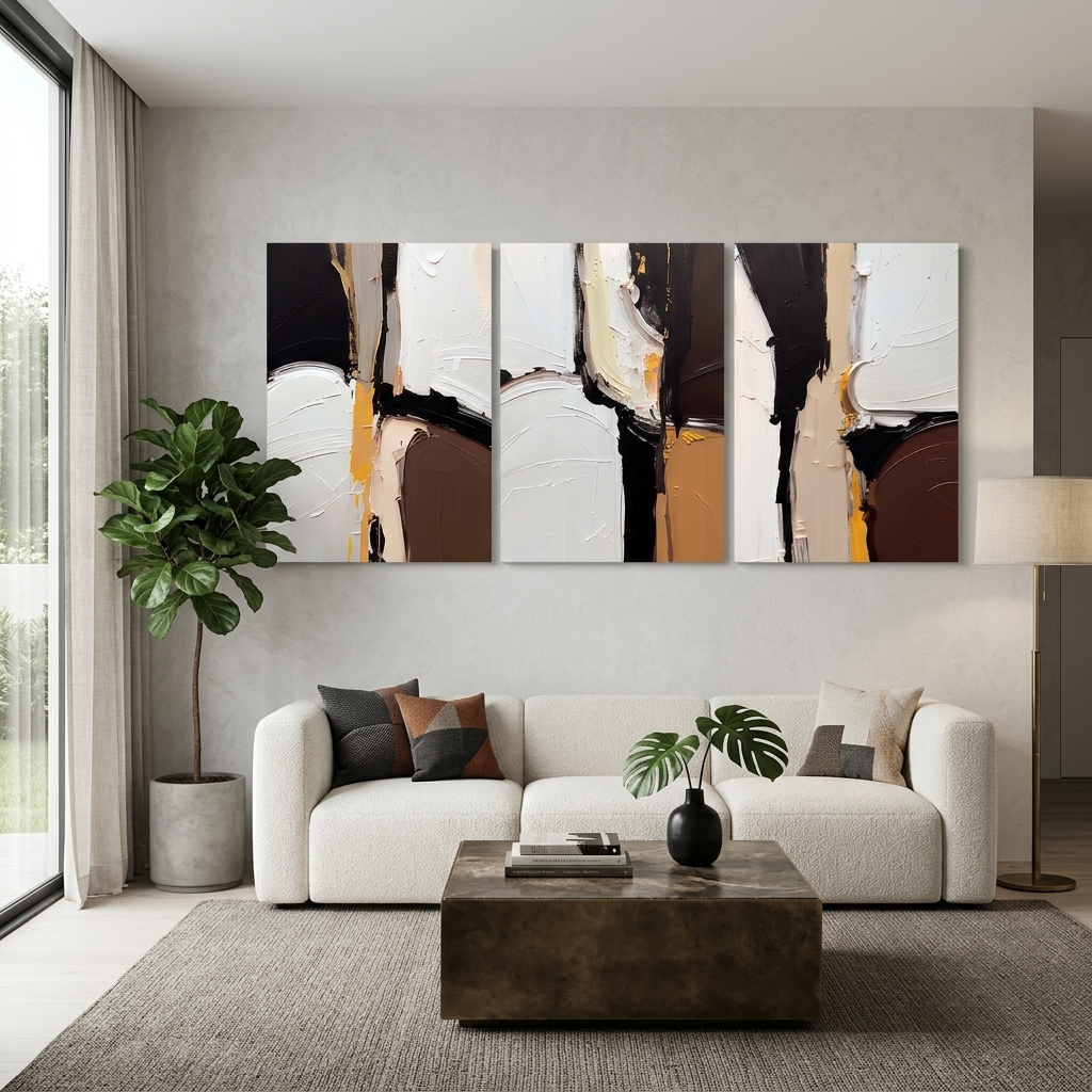 Modular abstraction in white black and brown Multi Panel Canvas Wall Art Print
