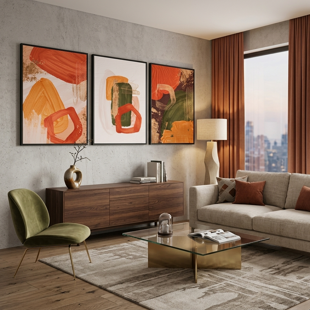 Modular yellow-orange abstract with green elements Multi Panel Canvas Wall Art Print