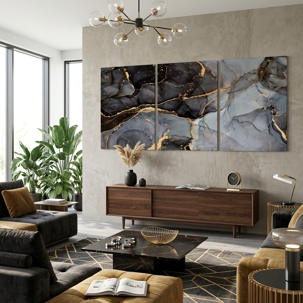 Modular gray-and-black abstract Multi Panel Canvas Wall Art Print