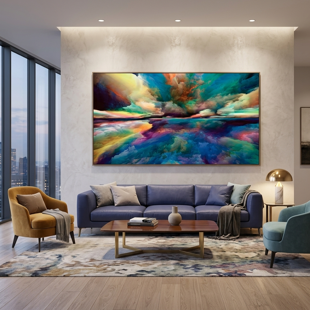 Cloud abstract in blue yellow orange colors Abstraction Canvas Wall Art Print