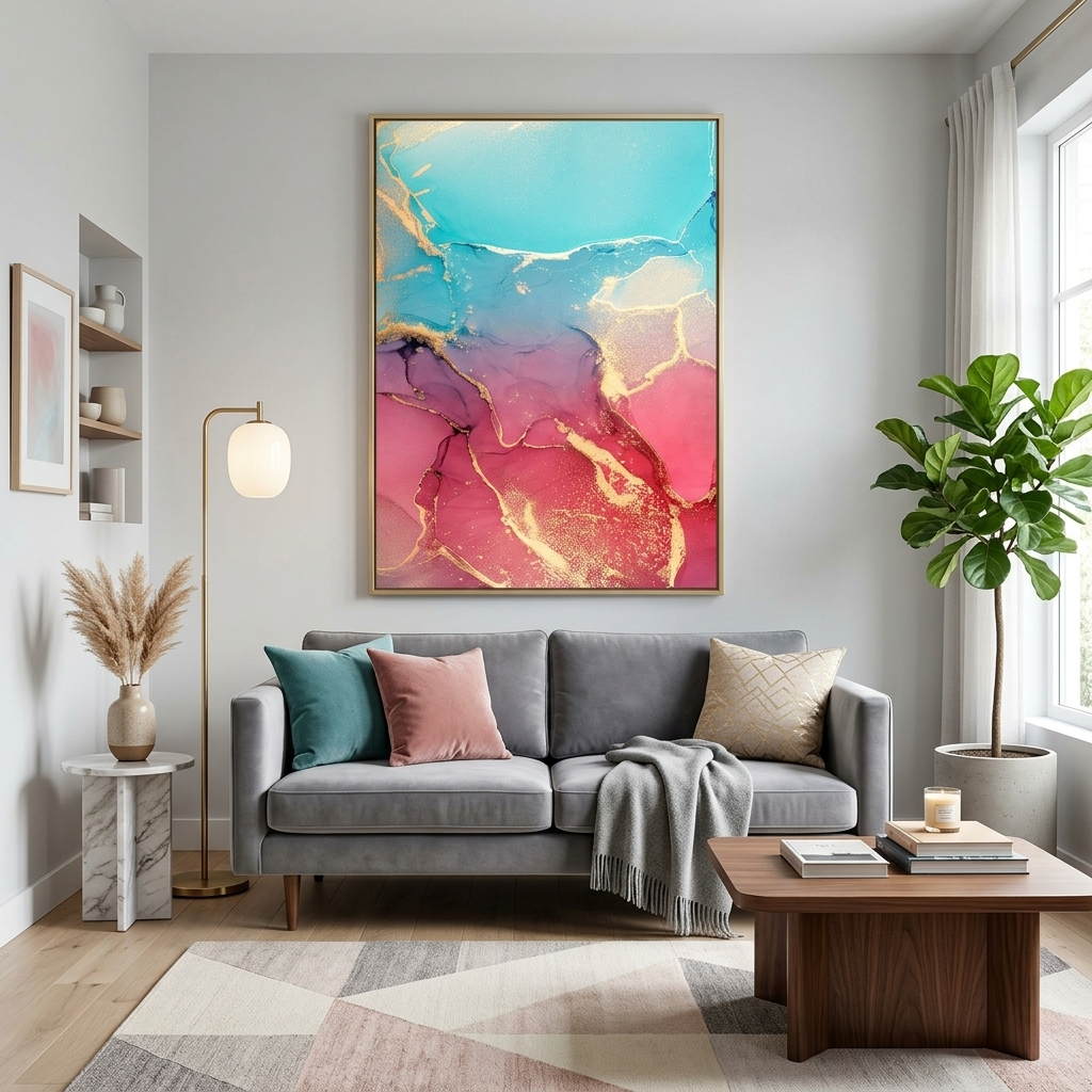 Turquoise pink Abstraction Canvas Wall Art Print