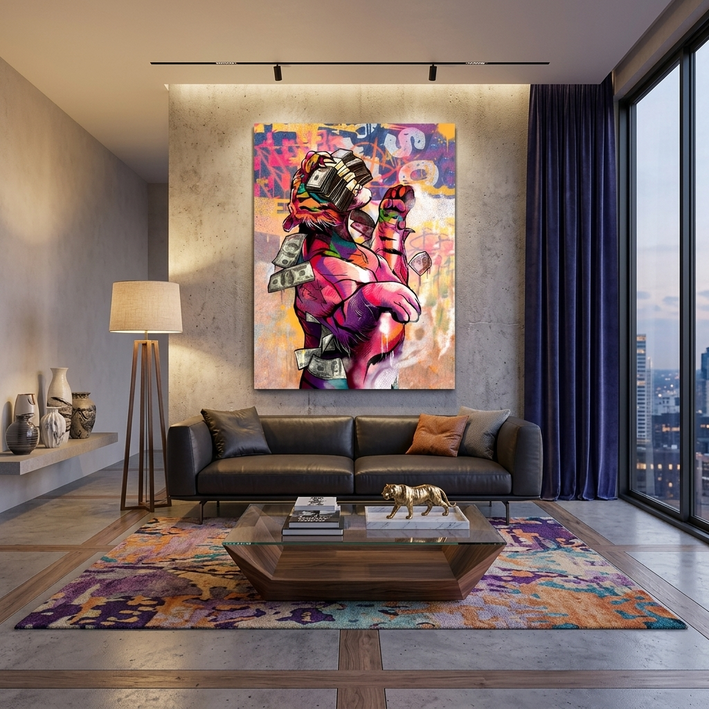 The tiger and money Motivational Canvas Wall Art Print