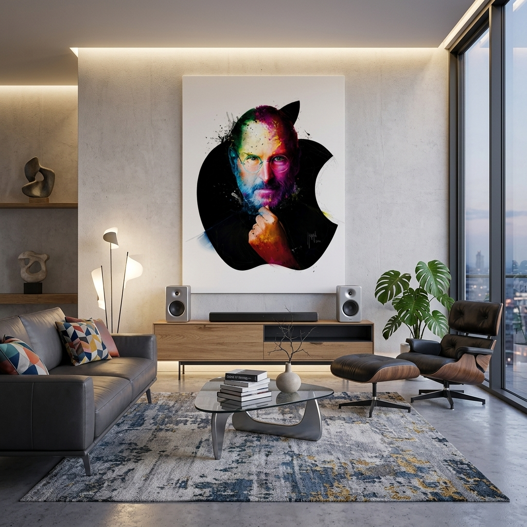 Steve Jobs in the apple logo on a white background Canvas Wall Art Print