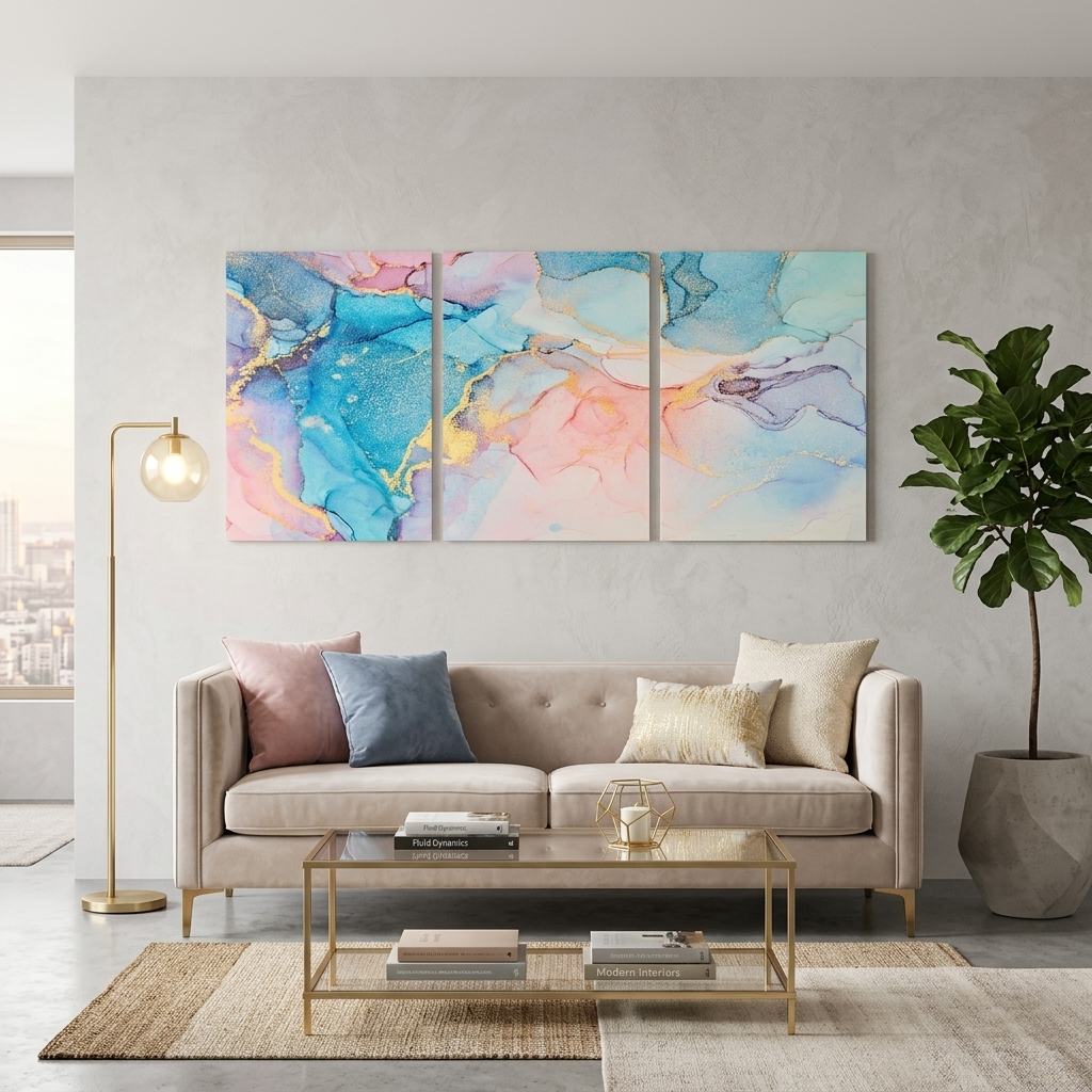 Modular powdery turquoise abstract Multi Panel Canvas Wall Art Print