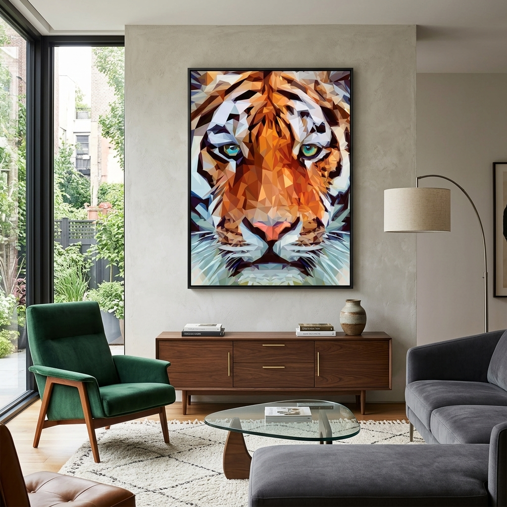 Strong lion geometric Canvas Wall Art Print