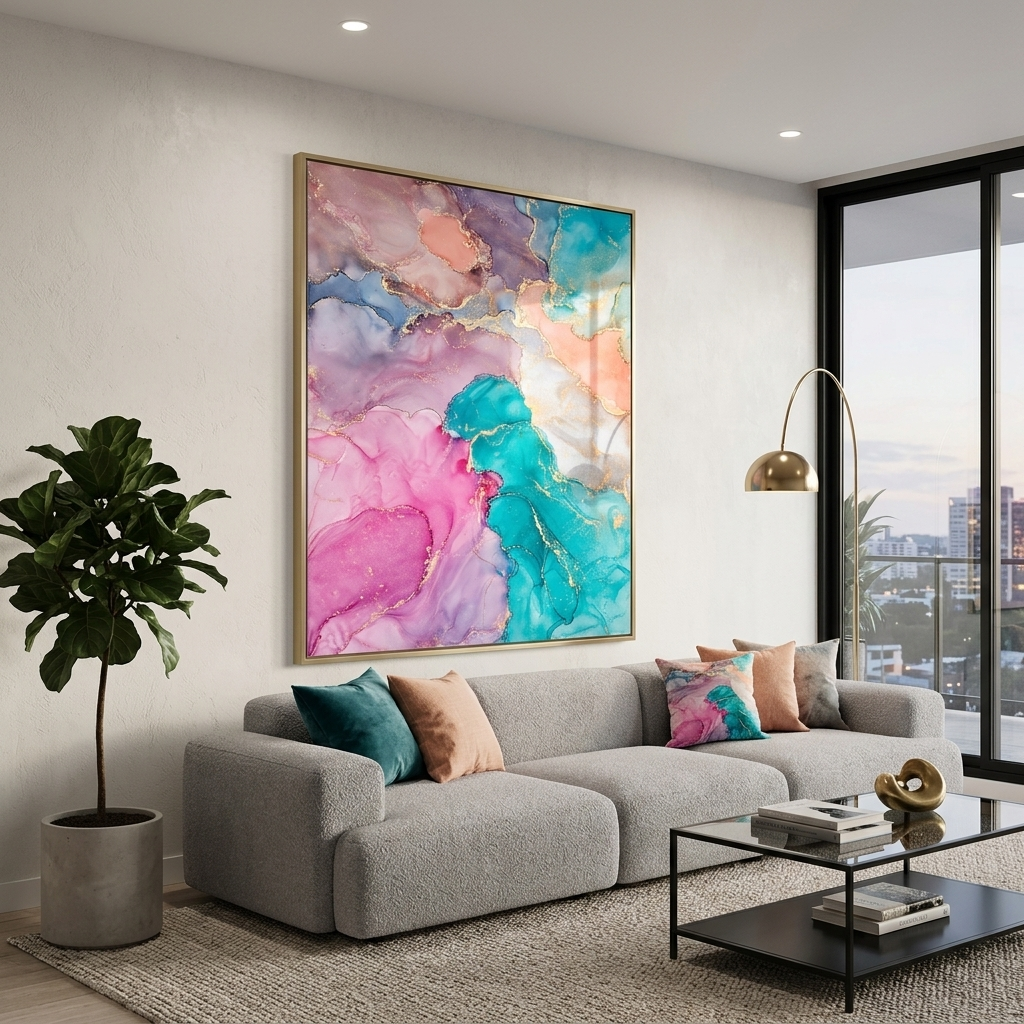 Colorful abstract with gold Abstraction Canvas Wall Art Print