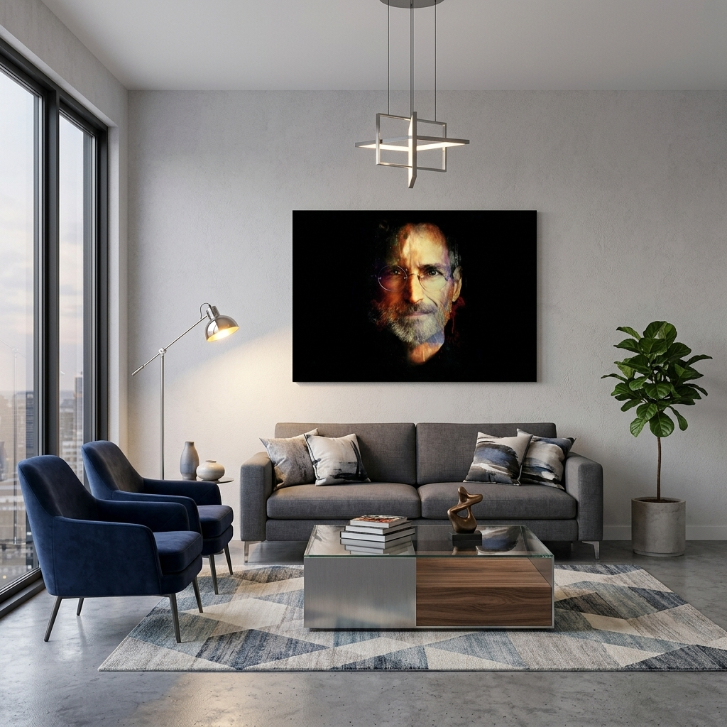 Steve Jobs on black background Canvas Wall Art Print