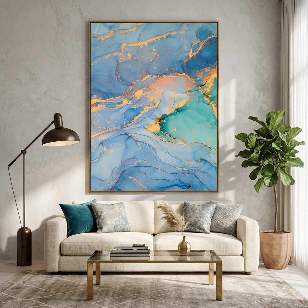 Gold and blue Abstraction Canvas Wall Art Print