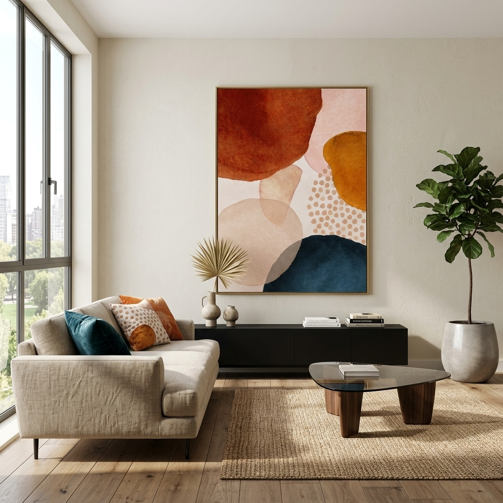 Bordeaux-blue and beige tones Abstraction Canvas Wall Art Print