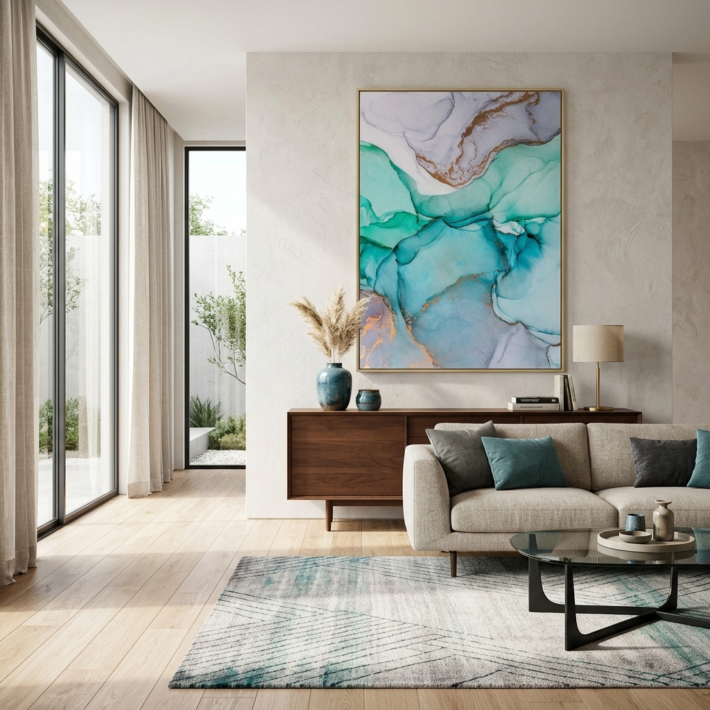 Turquoise blue Abstraction Canvas Wall Art Print