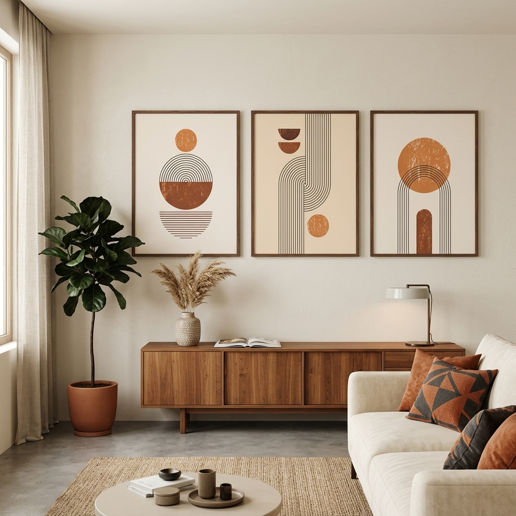Modular beige and mustard figures Multi Panel Canvas Wall Art Print
