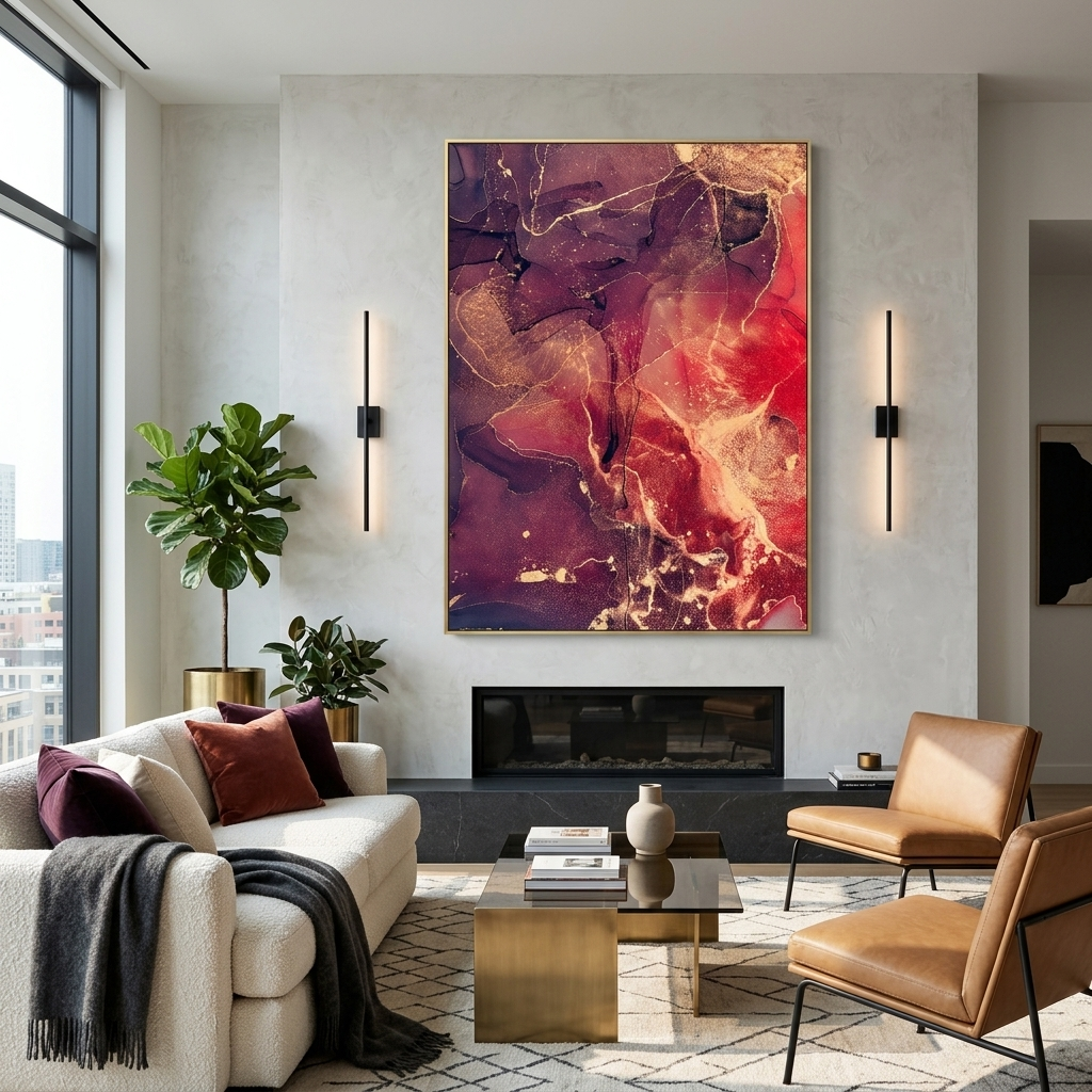 Dark purple abstract with red hues Abstraction Canvas Wall Art Print