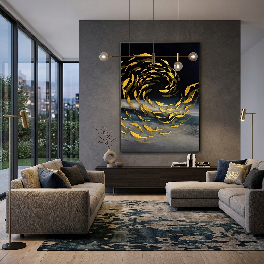 Fish in the color gold Abstraction Canvas Wall Art Print