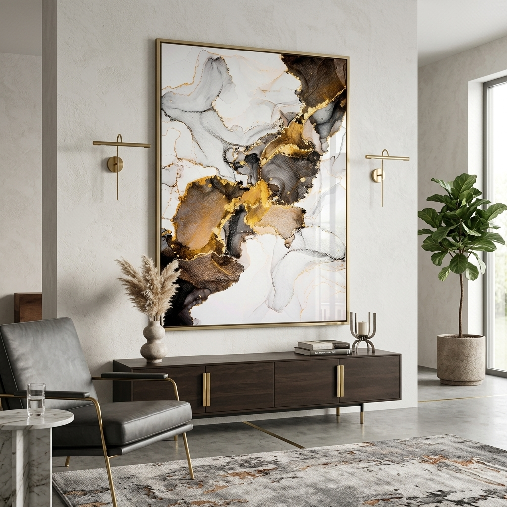 Light gray with brown and gold tones Abstraction Canvas Wall Art Print