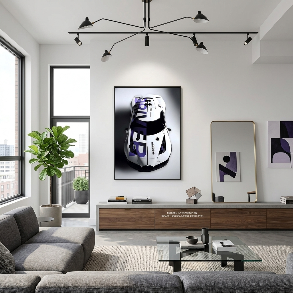 Bugatti white Cars Canvas Wall Art Print