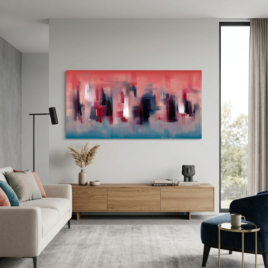 Red and blue abstract with dark details Abstraction Canvas Wall Art Print