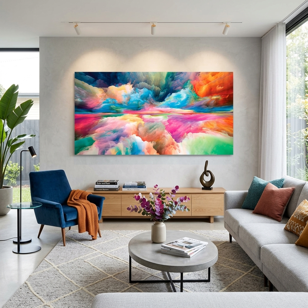 Rainbow abstract in blue red and green colors Abstraction Canvas Wall Art Print