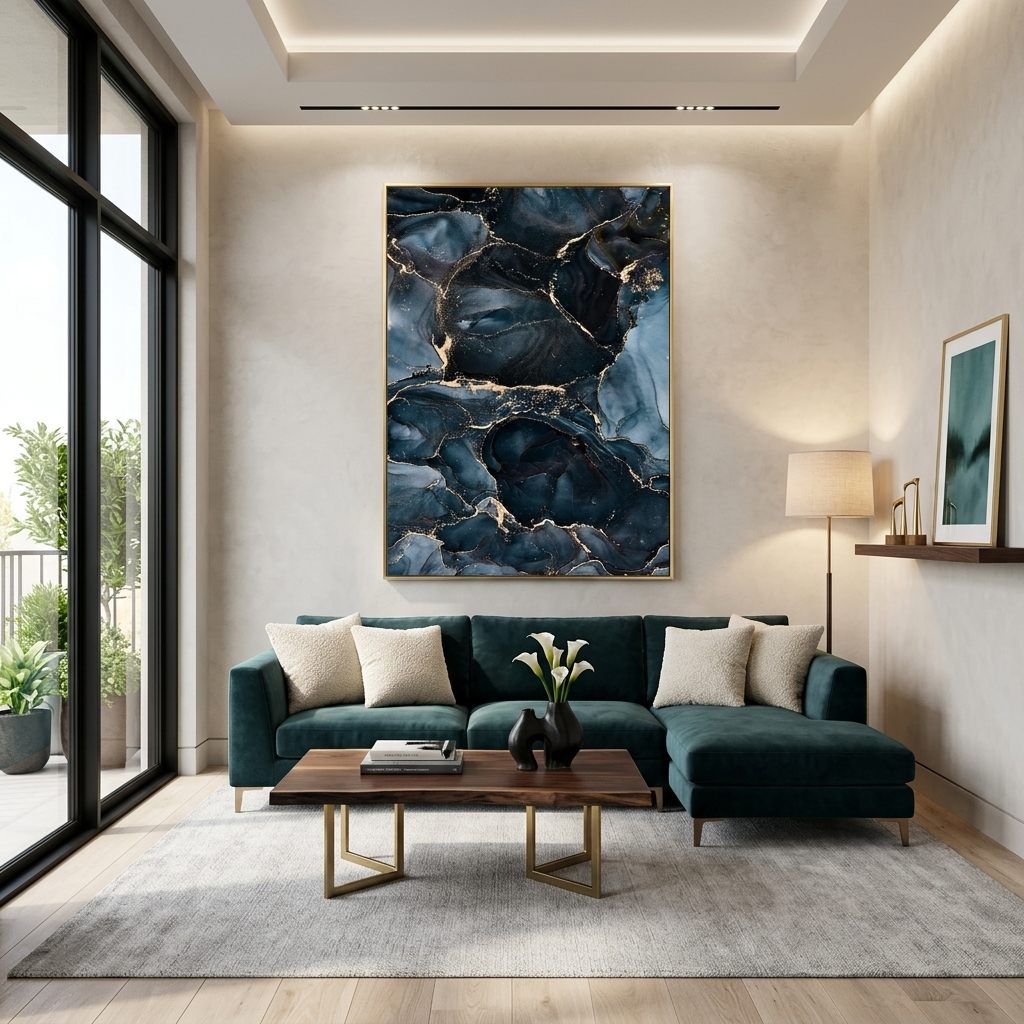 Dark blue and gray Abstraction Canvas Wall Art Print