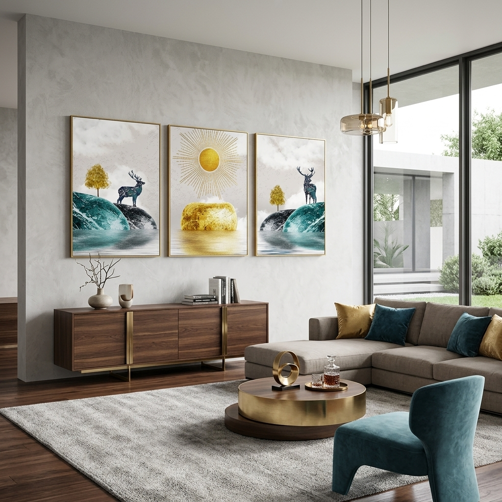 Multi Panel Canvas Wall Art Print Sun between two hills
