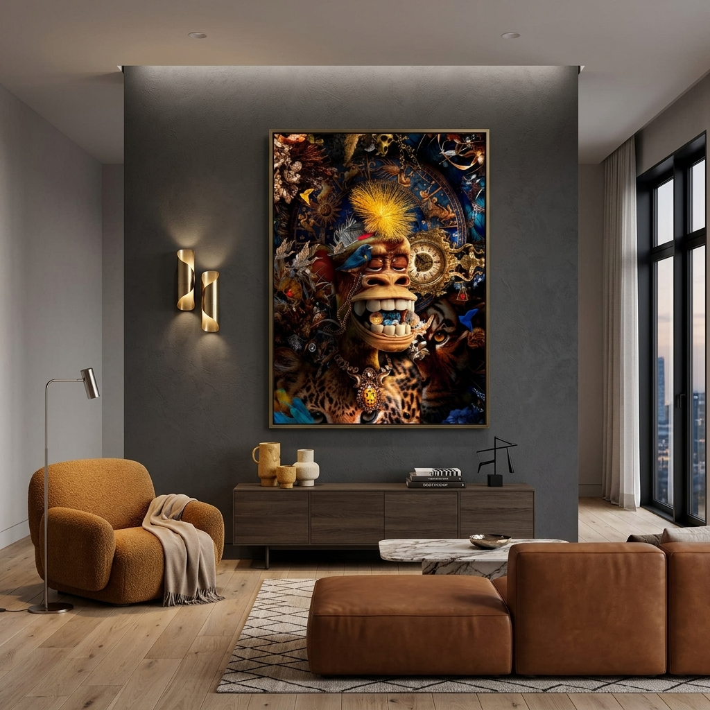 Interior Bored Ape and the Bitcoin coin Canvas Wall Art Print