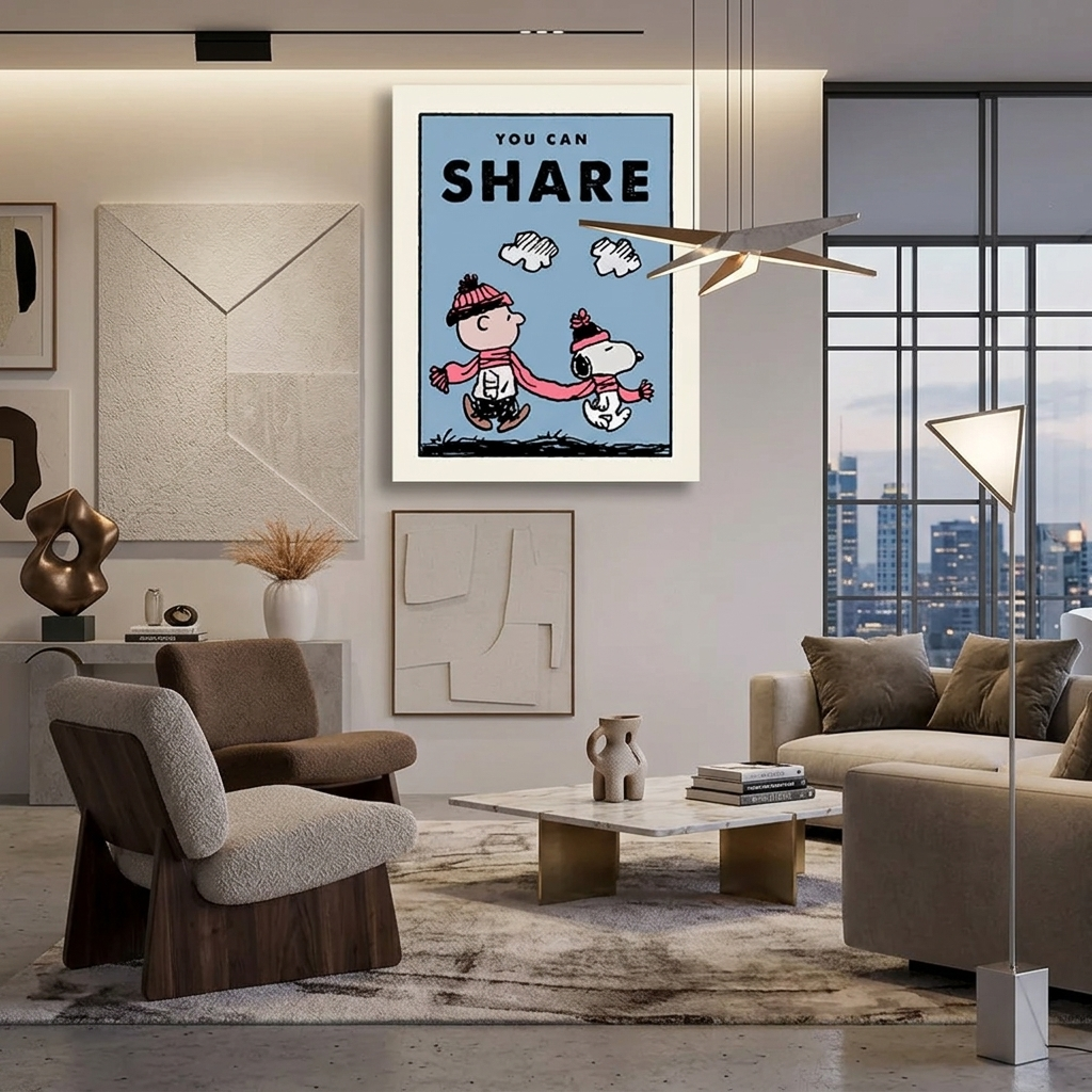 A boy and a dog walk with a sign on it Motivational Canvas Wall Art Print
