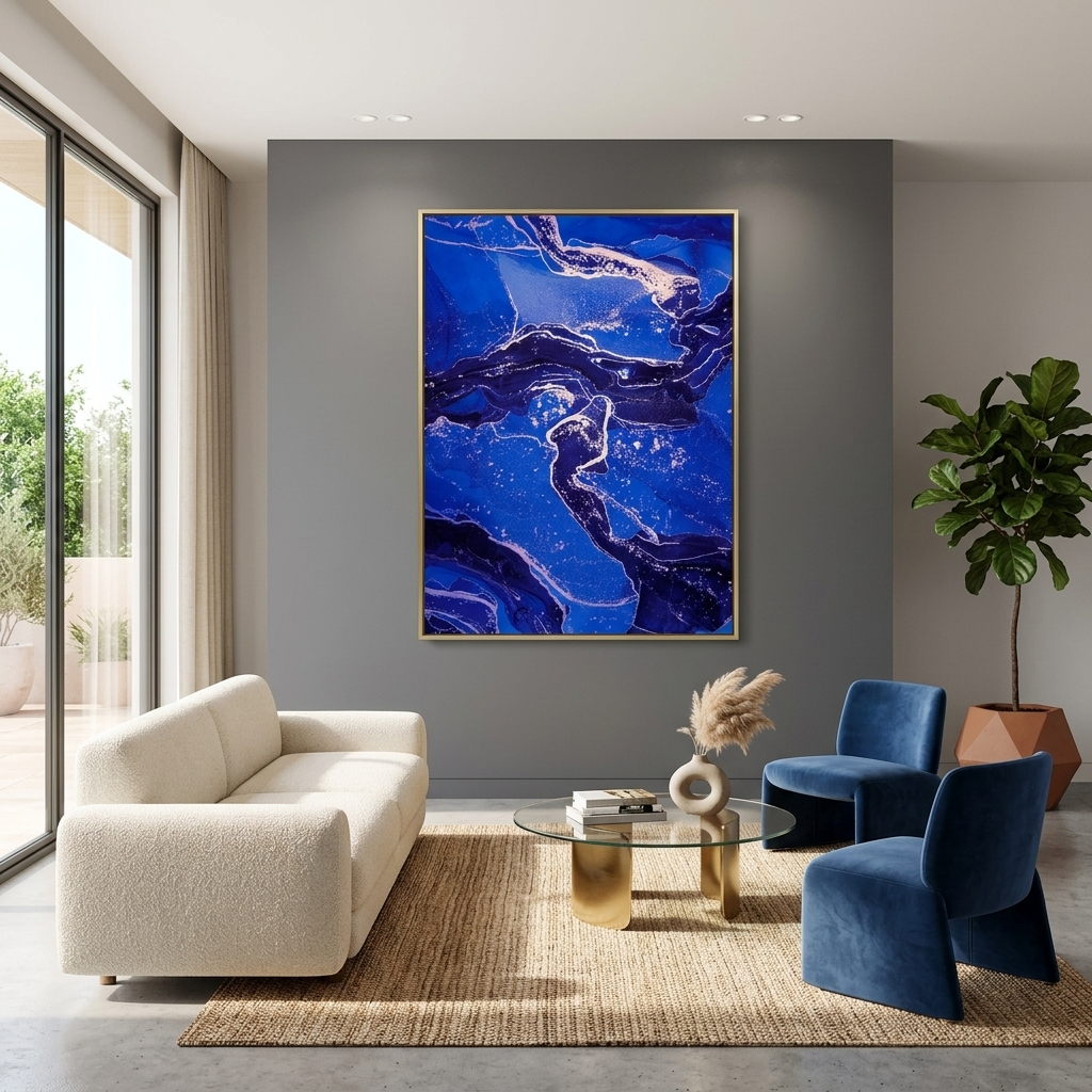 Dark blue and blue tones Abstraction Canvas Wall Art Print