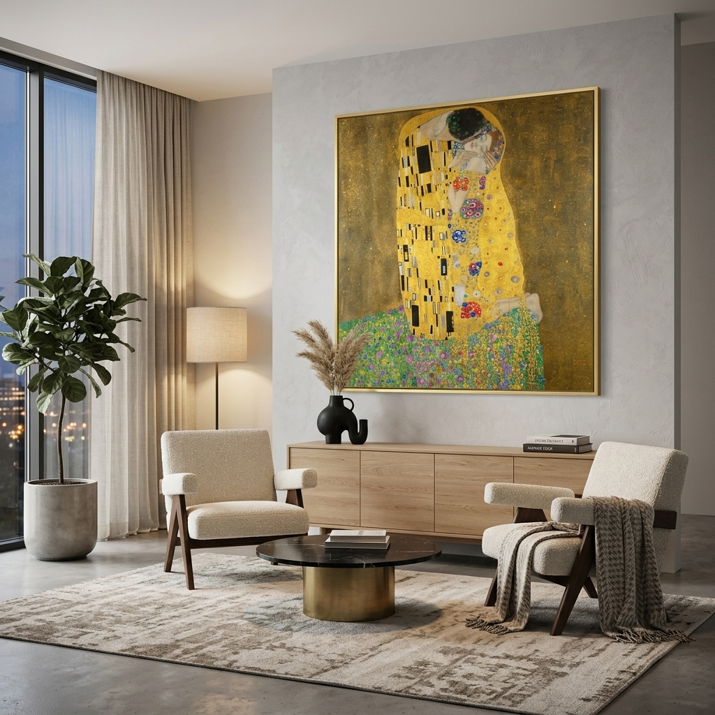 The Kiss by Gustav Klimt Reproduction Canvas Wall Art Print