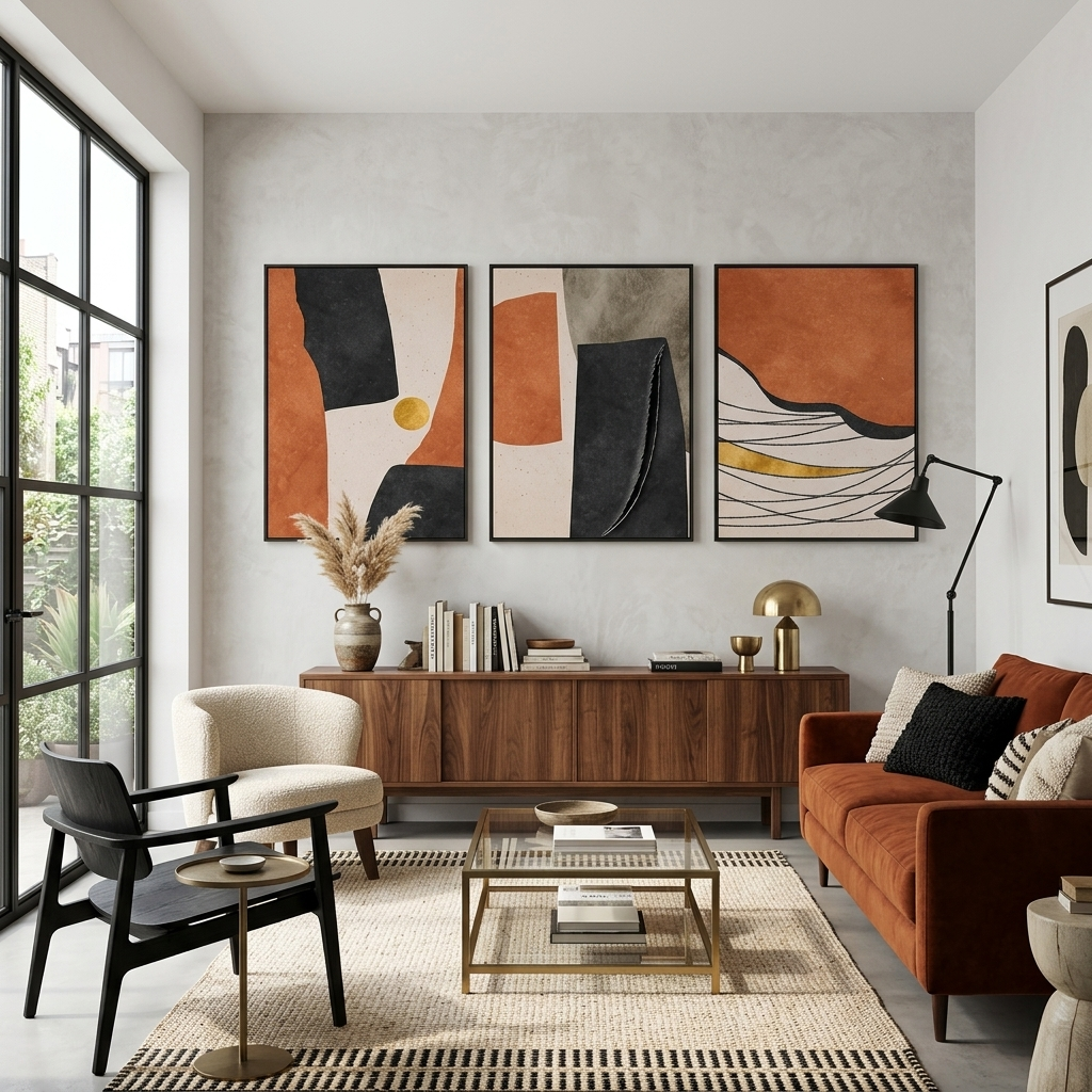 Modular abstract with a distinct orange color Multi Panel Canvas Wall Art Print