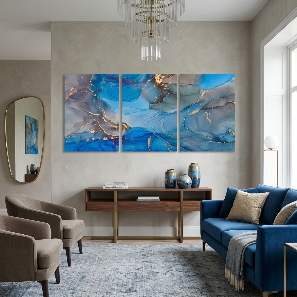 Modular gray-blue abstract Multi Panel Canvas Wall Art Print