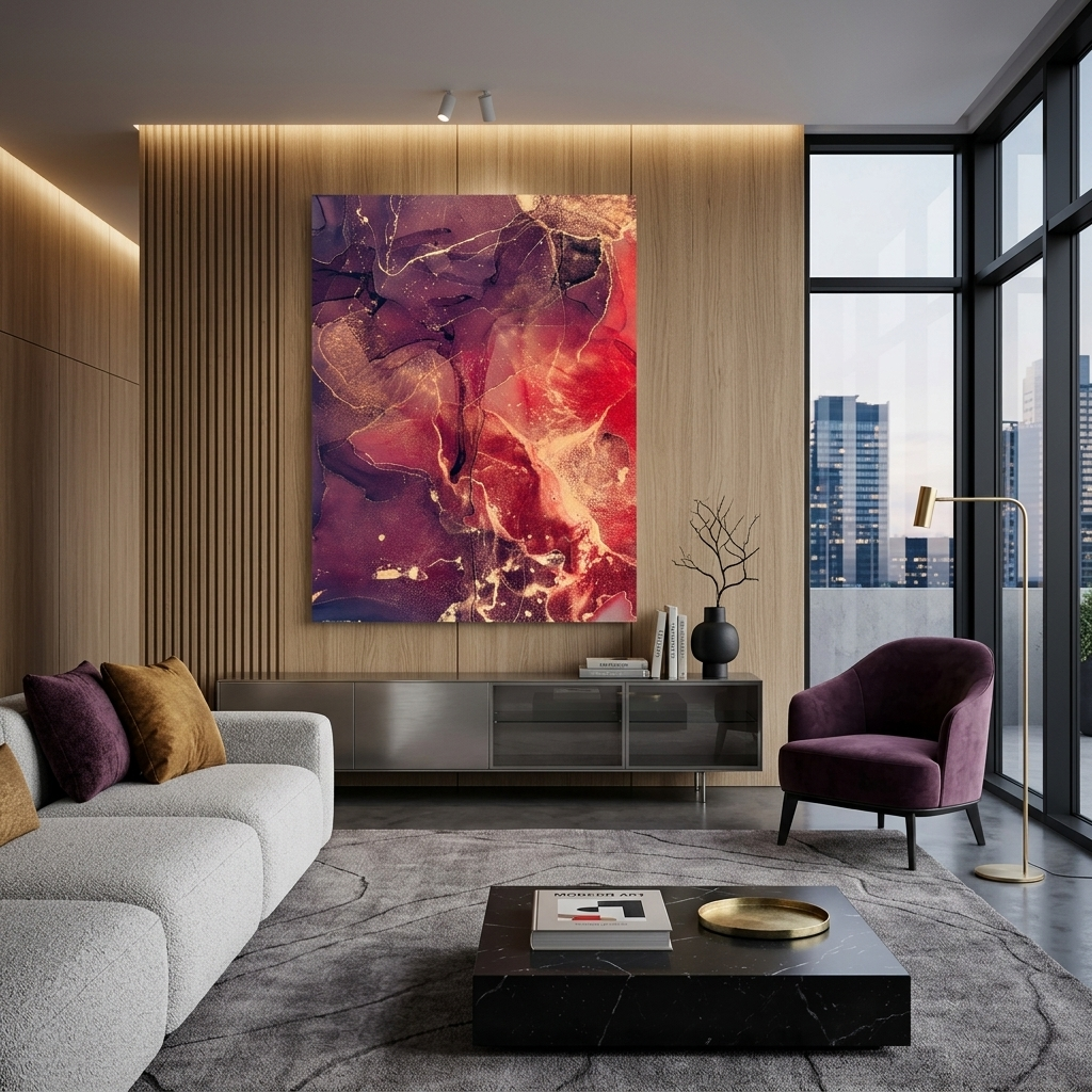 Dark purple abstract with red hues Abstraction Canvas Wall Art Print