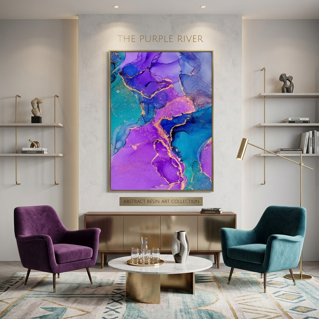 Lavender turquoise Abstraction Canvas Wall Art Print