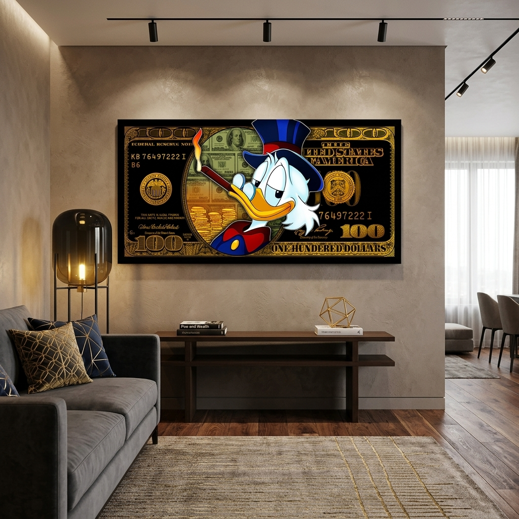 Black dollar scrooge Motivational Canvas Wall Art Print