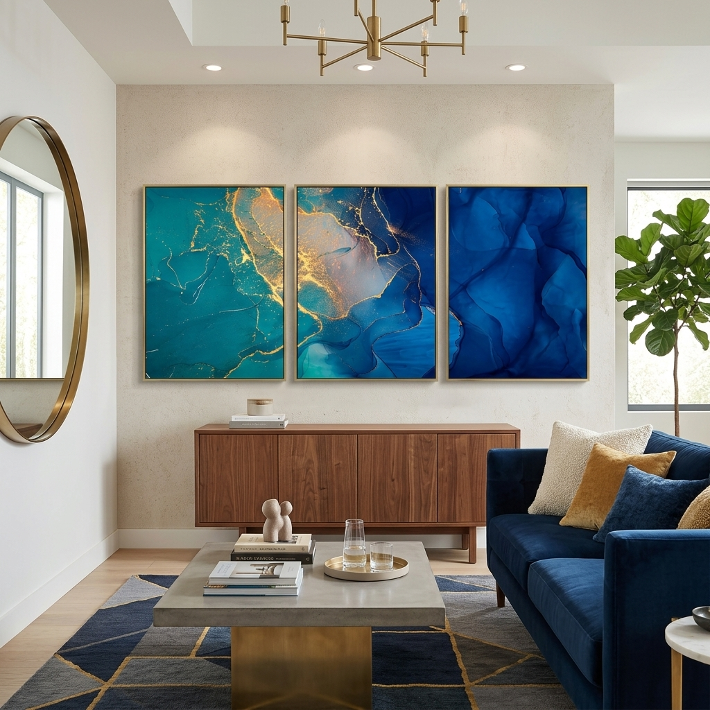Modular blue-green abstract Multi Panel Canvas Wall Art Print