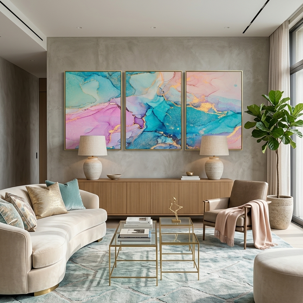 Modular turquoise-powder abstract Multi Panel Canvas Wall Art Print
