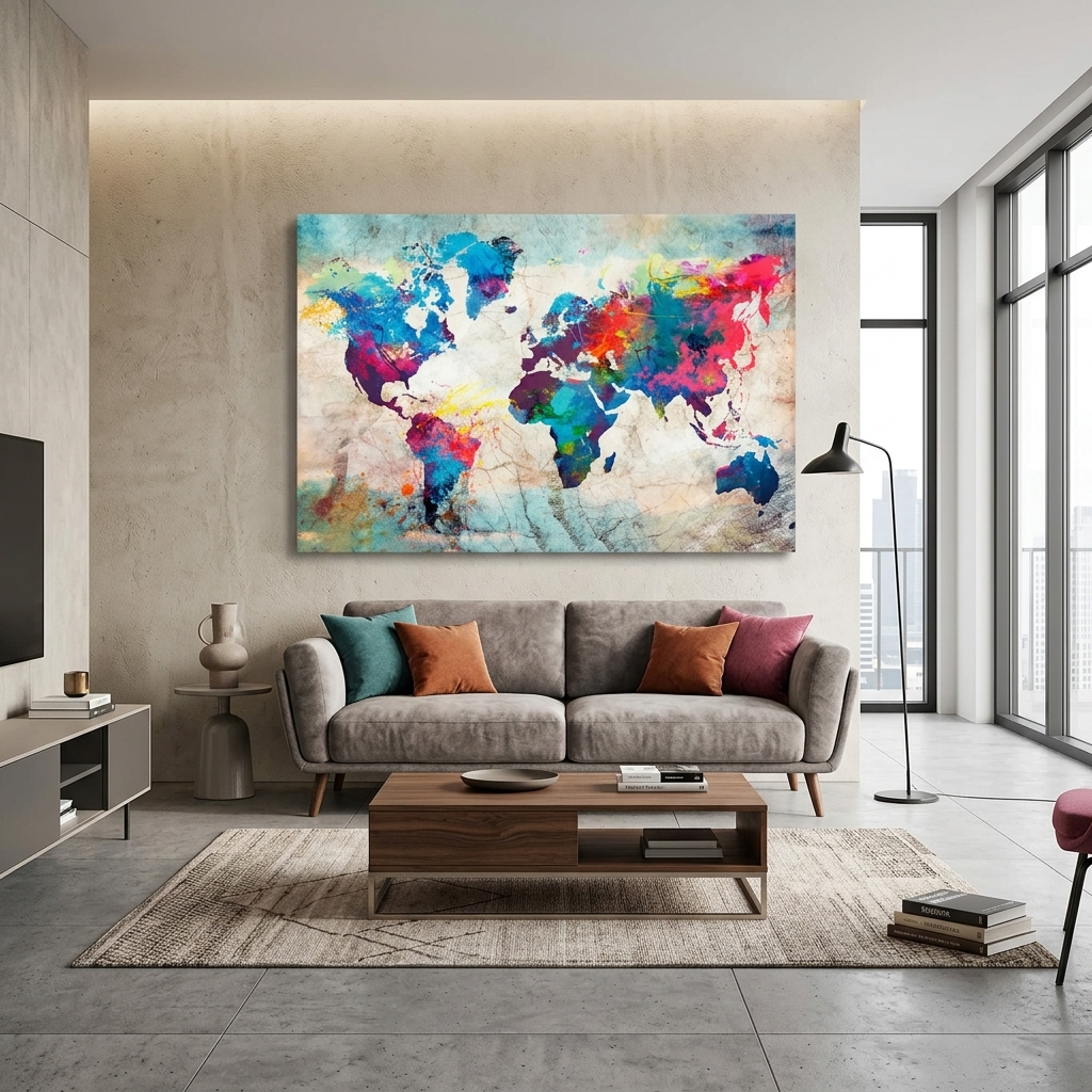 World map in different colors Canvas Wall Art Print