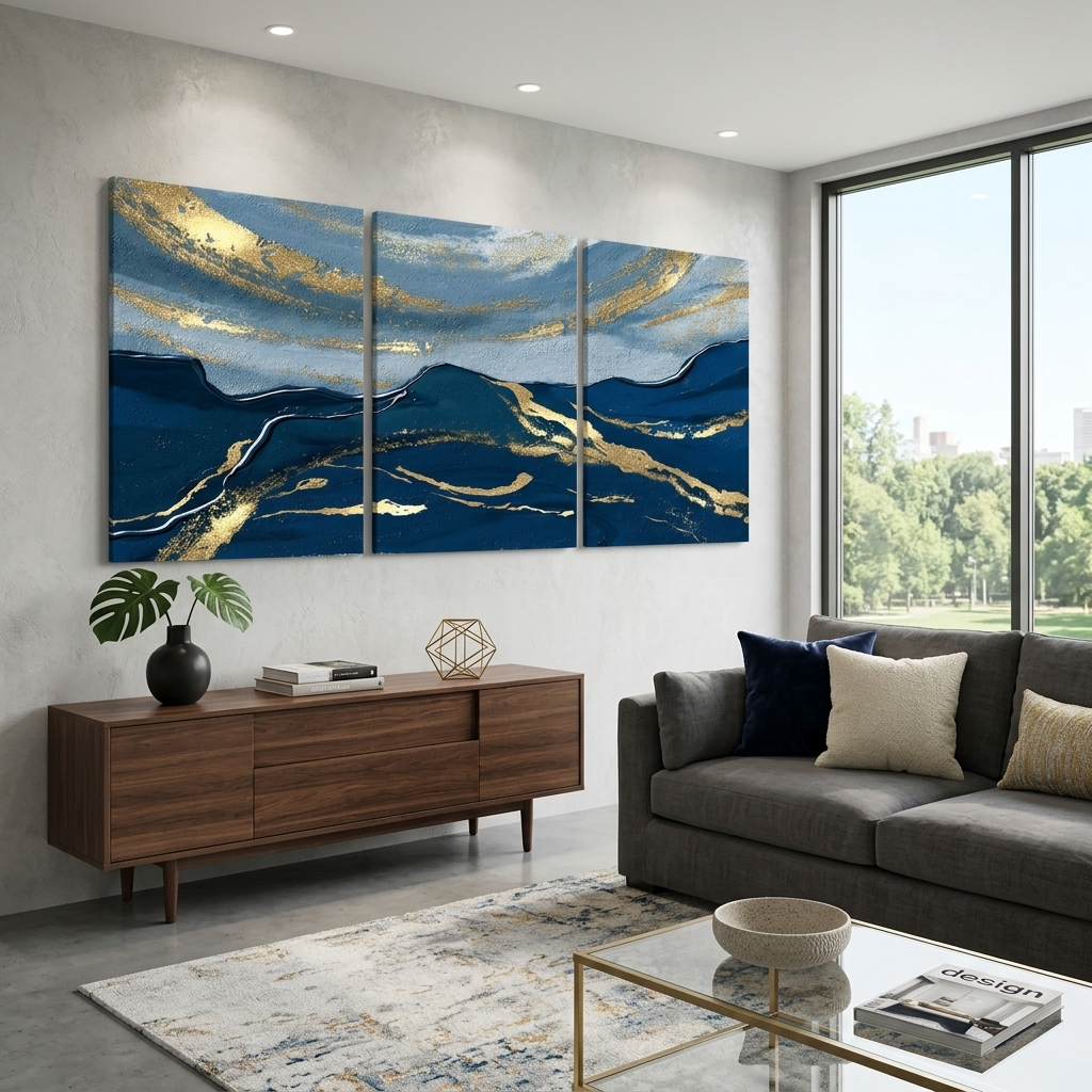 Modular deep blue-blue abstract Multi Panel Canvas Wall Art Print