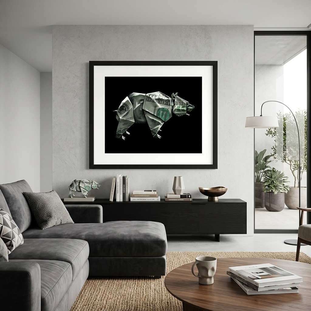 Money Bear Origami Canvas Wall Art - Unique Financial Statement for Modern Spaces
